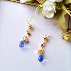 スクエアクリスタルのイヤーフック☆銀：全4色（Swarovski