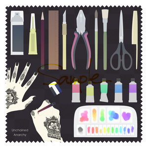 Microfiber cloth featuring Uta's work tools motif