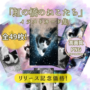 [無料お試し版あり]   デジタル素材「虹の橋のねこたち」イラストカード集　全49枚