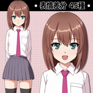 【立ち絵素材】女性_ネクタイ+ワイシャツ【表情４５種+カラー変更アリ】】