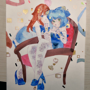 えーそら  ドレスな2人    A4サイズ  額縁