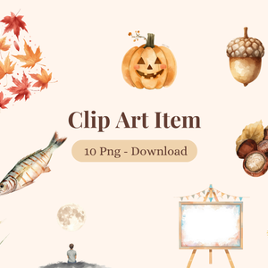 秋の水彩クリップアートセット｜紅葉・季節のアイテム10点（透過PNG）
