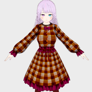 【Vroid】※無料※秋先取りチェックのワンピース【服】
