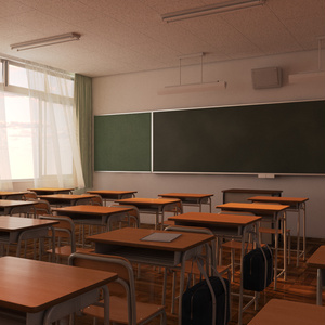【3D背景素材】夕暮れの学校の教室（3ds Max / V-Ray / FBX / OBJ）