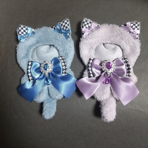 おすわりぬい服 10cm用 チェックリボンねこちゃん ピンク、水色 輪っか付き