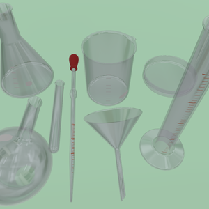 3Dモデル：ガラス実験器具8点セット