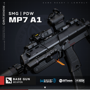 【3Dモデル・MA対応・VRChat想定】MP7 A1 PDW | Base MKG4 | Low-poly | v1.3