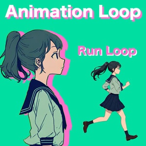AIアニメーション素材 / 少女B ポニーテール セーラー服 走る（ループ）｜AI Animation Asset / Girl B Ponytail Sailor Uniform Run Animation Loop