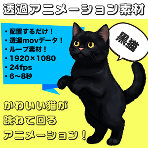 黒猫ぴょんくるりん【透過アニメーション素材｜シームレスループ】 Jumping & Twirling Black Cat – Transparent Seamless Loop Animation