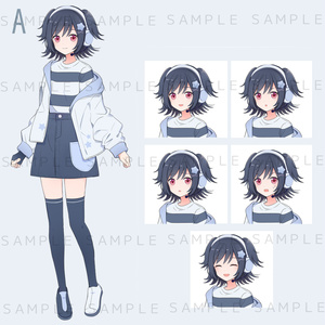 キャラクター立ち絵素材　ハーフツイン×パーカの女の子（色違い有）
