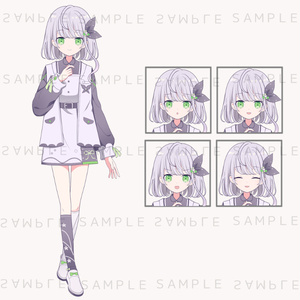 キャラクター立ち絵素材　銀髪×ジャンパースカートの女の子