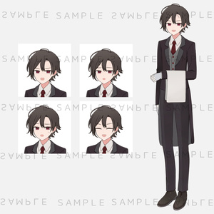 キャラクター立ち絵素材　執事風×黒髪の青年
