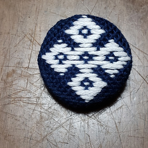 Kogin embroidery covered button brooch, medium size, floral design...