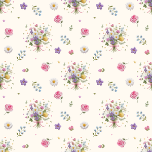 【商用利用OK】ぷっくり刺繍風・お花とブーケのシームレスデジタルペーパー｜2000×2000px｜花柄・刺しゅう・ナチュラル・コラージュ素材