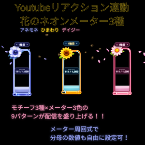 【わんコメテンプレート／OBS対応】YouTubeリアクションメーター｜花モチーフ3種セット（ひまわり・デイジー・アネモネ）【VTuber配信素材】
