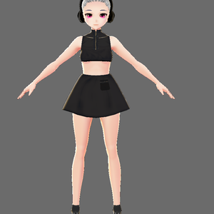 [VROID] Black Zipper 2-Piece Dress w/ Pocket
