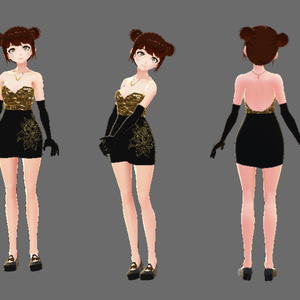 [VRoid] Black and Gold Prom Dress