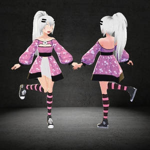 [VROID] Cute Pink and Black Heart Dress