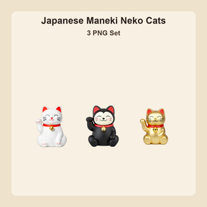 和風 招き猫 3PNGセット / Japanese Maneki Neko Cats - 3 PNG Set