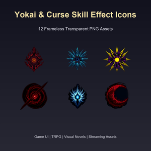 和風 怪異・呪術スキルエフェクトアイコン 12PNGセット / Yokai & Curse Skill Effect Icons - 12 PNG Set