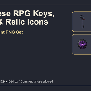 和風RPG 鍵・封印・遺物アイコン 12PNGセット / Japanese RPG Keys, Seals & Relic Icons - 12 Transparent PNG Set