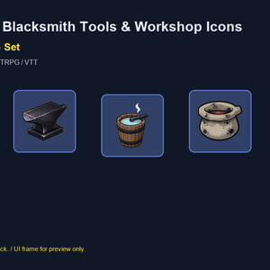 和風RPG 鍛冶・工具・工房アイコン 12PNGセット / Japanese RPG Blacksmith Tools & Workshop Icons