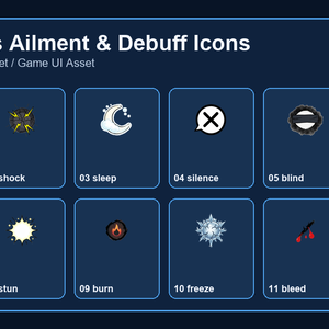 和風RPG 状態異常・デバフアイコン 12PNGセット / Japanese RPG Status Ailment & Debuff Icons