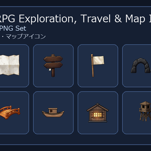 和風RPG 探索・移動・マップアイコン 12PNGセット / Japanese RPG Exploration, Travel & Map Icons