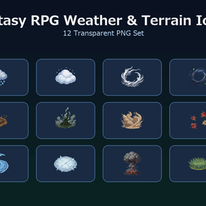 RPG 天候・環境・地形効果アイコン 12PNG / Fantasy RPG Weather & Terrain Icons