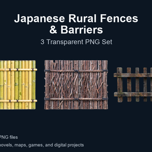 和風 竹垣・柴垣・木柵 3PNGセット / Japanese Rural Fences & Barriers - 3 PNG Set
