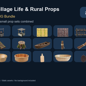 和風 村・農村・生活小物バンドル 22PNGセット / Japanese Village Life & Rural Props Bundle - 22 PNG Set
