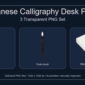 和風 書道・文房具小物 3PNGセット / Japanese Calligraphy Desk Props - 3 PNG Set