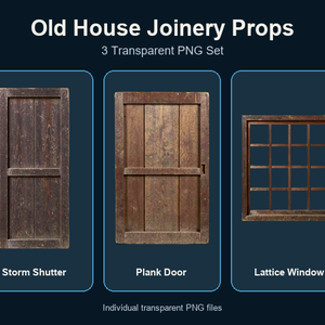 和風 古民家 雨戸・板戸・格子窓 3PNGセット / Japanese Old House Joinery Props - 3 PNG Set