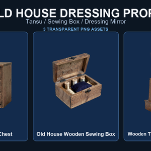 和風 古民家 箪笥・裁縫箱・卓上鏡台 3PNGセット / Japanese Old House Tansu, Sewing Box & Dressing Mirror - 3 PNG Set