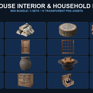 和風 古民家 室内・生活素材ミニバンドル 5商品16PNGセット / Japanese Old House Interior & Household Props Mini Bundle - 16 PNG Set
