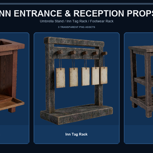 和風 旅籠 玄関・帳場小物 3PNGセット / Japanese Inn Entrance & Reception Props - 3 PNG Set