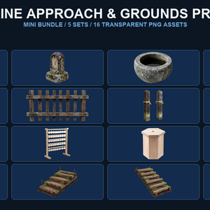和風 神社参道・境内小物ミニバンドル 5商品16PNGセット / Japanese Shrine Approach & Grounds Props Mini Bundle - 16 PNG Set