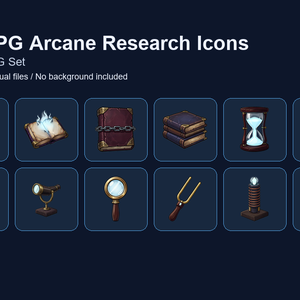 ファンタジーRPG 魔導書・魔術研究器具アイコン 12PNGセット / Fantasy RPG Grimoires & Arcane Research Instruments