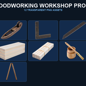 和風 木工工房シーン小物 12PNGセット / Japanese Woodworking Workshop Props - 12 PNG Set