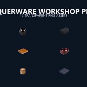 和風 漆塗り・漆器工房シーン小物 12PNGセット / Japanese Lacquerware Workshop Props - 12 PNG Set