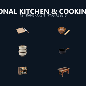 和風 料理屋・厨房シーン小物 12PNGセット / Japanese Traditional Kitchen & Cooking Props - 12 PNG Set