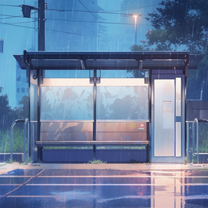 雨のバス停の背景素材１～１２