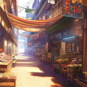 ファンタジーな商店街、アーケード、市場、バザールな背景素材１～１８
