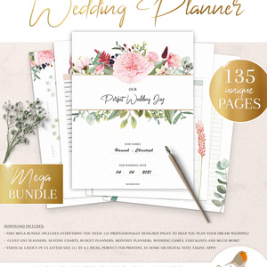 PRINTABLE Wedding Planner & Wedding Organizer | Wedding Checklist PDF | Maid of Honor Planner | 135 Pages 