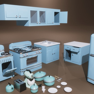 1950s Mid Century PBR Home Furniture and Props Pack [Low Poly] 缩略图 4