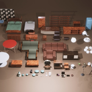 1950s Mid Century PBR Home Furniture and Props Pack [Low Poly] 缩略图 2