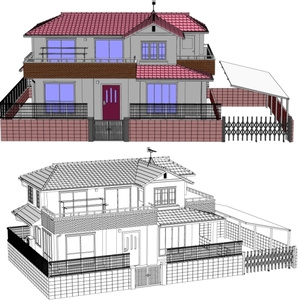 【漫画背景用３D】一軒家の３D・細かくパーツ分け可能【lwo, clip】