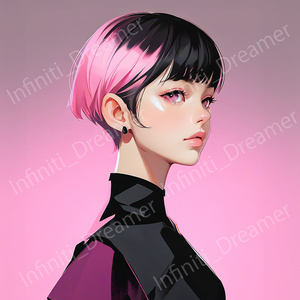 ツートンカラー バイカラーの 女性 ピンク x 黒 イラストアート SNSアイコン（デジタルコンテンツ ダウンロード販売）