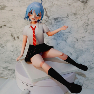 ペーパーフィギュア【展開図】オリジナル美少女フィギュア　水色ショート座りポーズちゃん