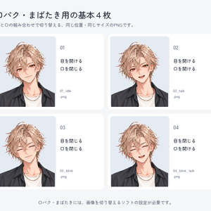 【PNGTuber用・非独占】金髪の男性｜チャコールシャツ・透過PNG8枚＋日本語設定ガイド